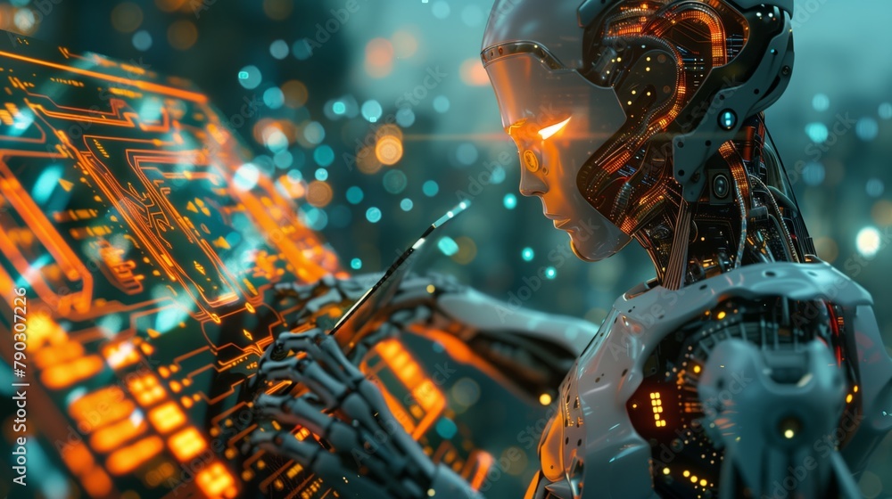 Poster In the image, you can see a robot that performs precise and fast operations with great efficiency and continuity. From data collection to managing complex machinery and equipment.