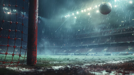 Rainy Soccer Match Atmosphere from Goal