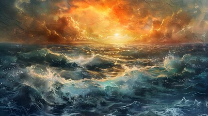 OCEAN VIEW SUNSET WALLPAPER BACKGROUND - obrazy, fototapety, plakaty