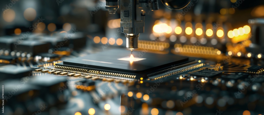 Poster close-up of production with high-tech equipment for the production of electronic components. product