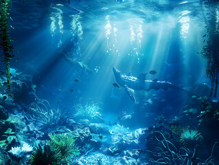 underwater scene with mythical animal