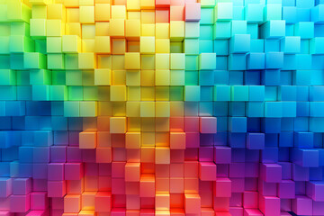A 3D rendering of a rainbow-colored cubes background