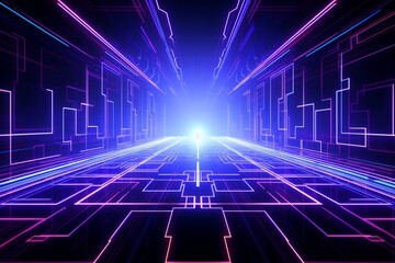 Obraz premium A glowing blue and purple circuit board tunnel background