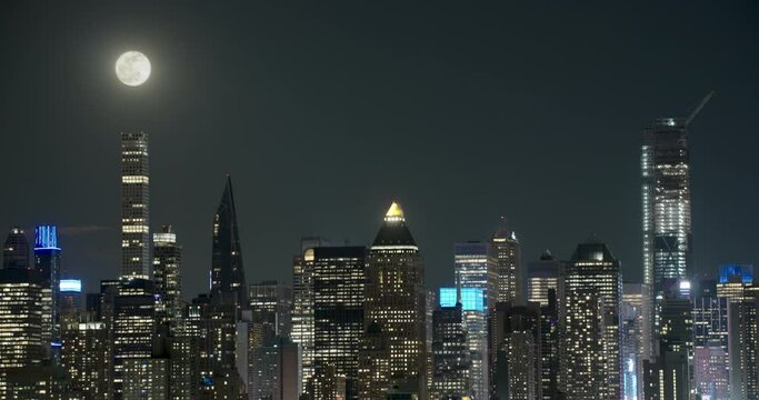 Midtown Manhattan Skyline with Full Moon Overhead
