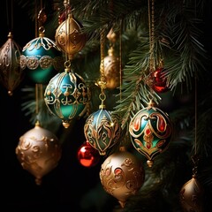 Candles flicker, casting a warm, inviting glow, while their gentle light reflects off the glass baubles adorning the tree. Ai Generated