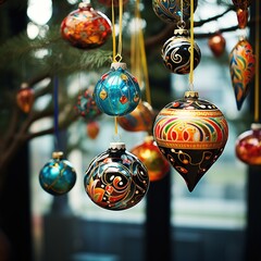 Candles flicker, casting a warm, inviting glow, while their gentle light reflects off the glass baubles adorning the tree. Ai Generated