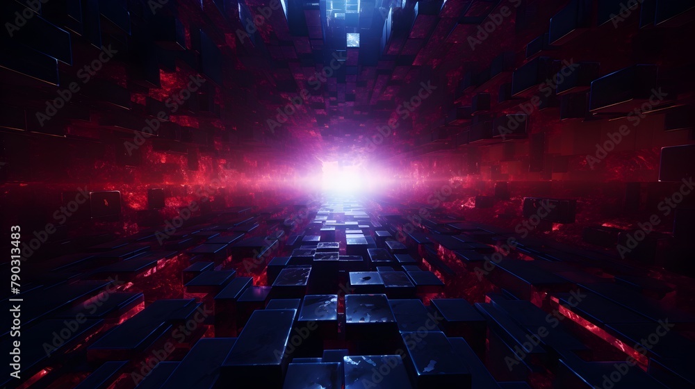 Poster delve into the depths of a dark and futuristic digital world, where blue data blocks pulsate with en