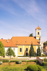 Fototapeta na wymiar view of the old town, above the roofs, from park to church, Varazdin, Croatia, 