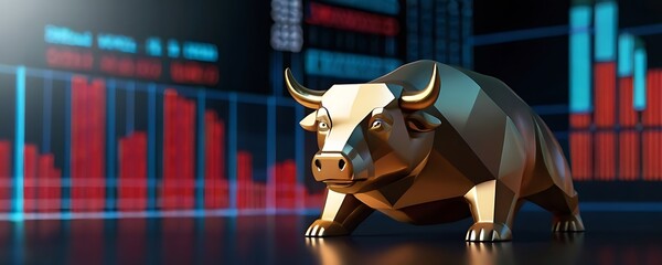 Bull Market Illuminated Hologram Over Forex Chart Symbolising A Prosperous 3d Rendering 