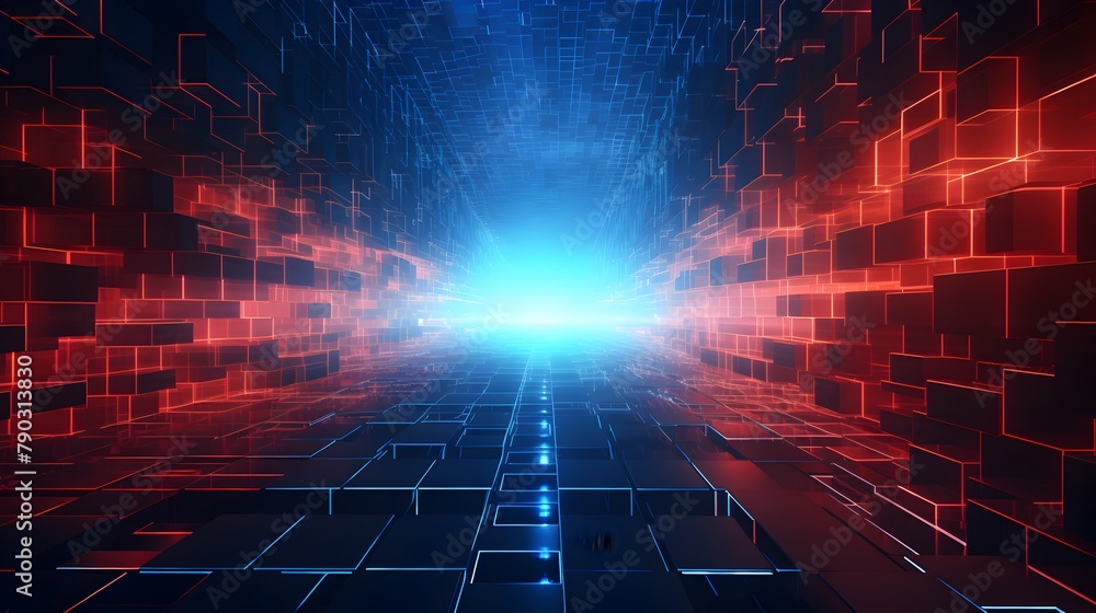 Poster delve into the depths of a dark and futuristic digital world, where blue data blocks pulsate with en