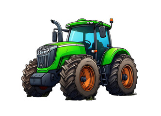 Obraz premium Detailed vector illustration of a green tractor with oversized tires parked on grass. Generative AI