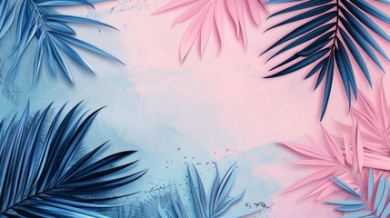 Palm Leaves Painting on Pink and Blue Background