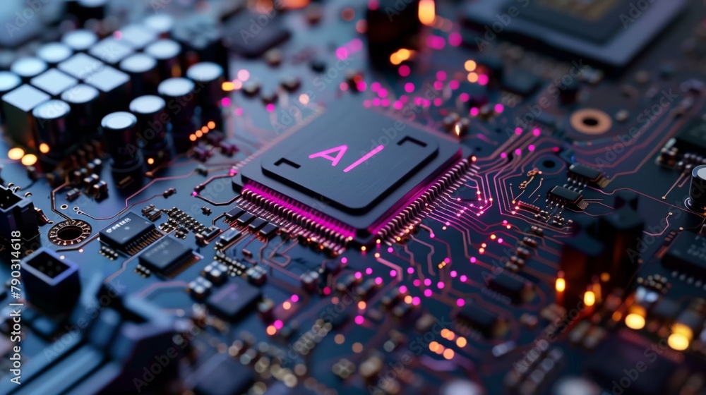 Aufkleber The image of an AI processor on a chip highlights the importance of integrating artificial intelligence into the production of modern electronic devices.