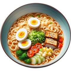 Bowl with ramen noodles and chopsticks holding noodle