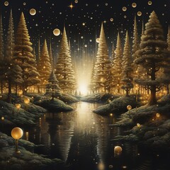 Christman Trees in a Beautiful Landscape, AI Generated