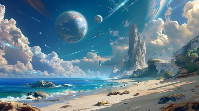 BEACH IN AN ALIEN PLANET WALLPAPER BACKGROUND