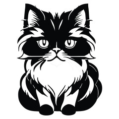 Vector illustration of a Maine Coon cat, vector of cat, cat face, black vector, white background, black cat