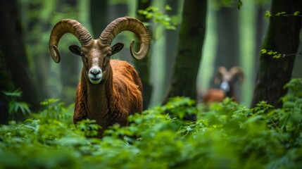 Ram in forest with two companions