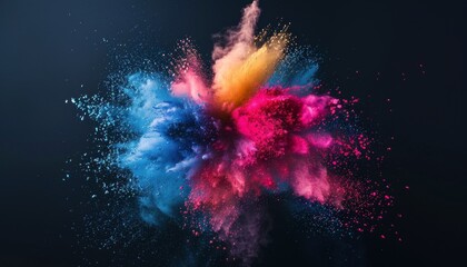 Vibrant Colored Powder Explosion in Darkness
