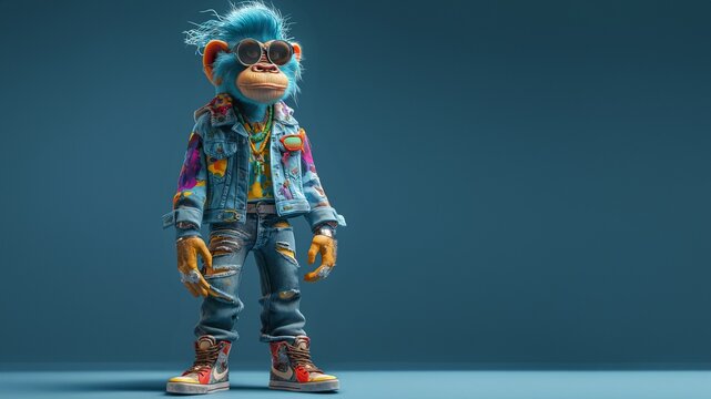 Lustiger Cartoon Schimpase Affe mit zotteligen fliegenden Fell lacht im Querformat f&uuml;r Banner