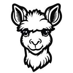 Adorable llama face design for kids' t-shirts. Vector illustration of a cute baby alpaca