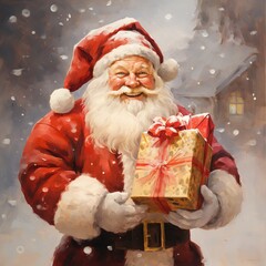 In a snowy wonderland, a jolly Santa Claus dashed through the white landscape, his red suit vibrant against the falling snowflakes. Ai Generated