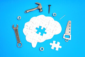 Brain Puzzle with Final Piece, Hand Tools and Fasteners
