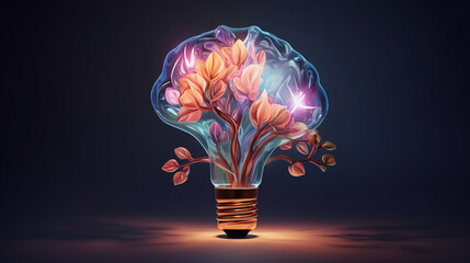 Cerebral lobes with bulb flowering, idea growth, low angle, sharp focus, oil painting style