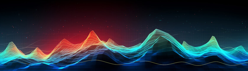 Closeup of a graphical display showing seismic energy waves, scientific monitoring of earthquakes, data analysis theme