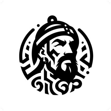 recommend clip art: genghis khan in modern tribal tattoo, abstract line art of people, minimalist contour. Vector