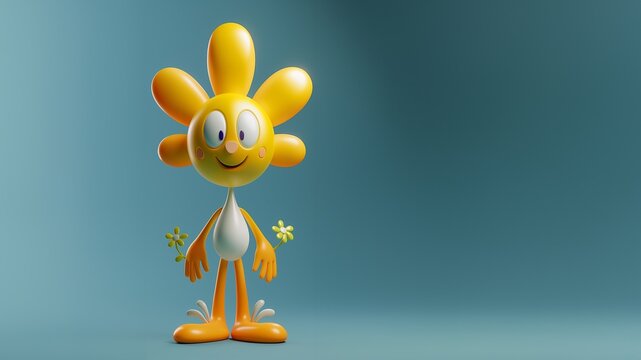 Witzige Blume mit Gesicht als Cartoons Figur lacht voller Freude