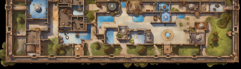 Developers blueprint of a manor layout in Manor Lords, illustrating planning and construction phases in the game