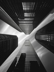 Urban Ascent Leading Lines of Skyscrapers Converging into the Sky, Exploring Urban Geometry - obrazy, fototapety, plakaty