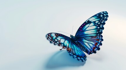 Fototapeta na wymiar Blue butterfly isolated on white background. 3d render. Beautiful colorful butterfly.