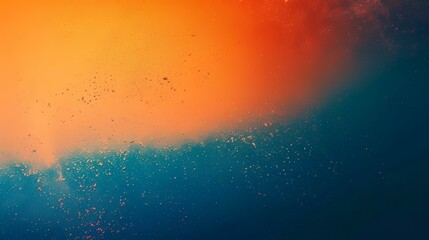 Abstract blue and orange gradient background with water droplets and splashes