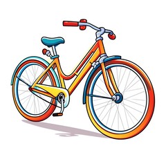 A colorful cartoon drawing of Bicycle, in the style of rough comic sketch, white background, flat colors, color markers, cinematic