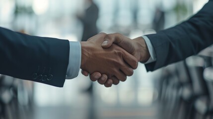 business and office concept - businessman shaking hands each other - obrazy, fototapety, plakaty