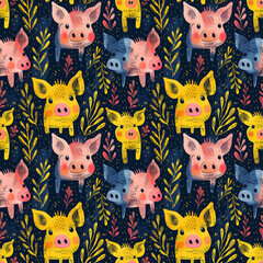 Abstract Farm Animal Faces Artistic Pattern.