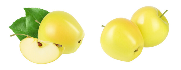 yellow apple isolated on white background with full depth of field