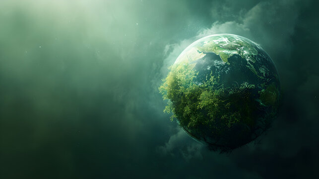 An isolated green world with copy space, representing the beauty and tranquility of nature. Suitable for environmental and conservation themes.