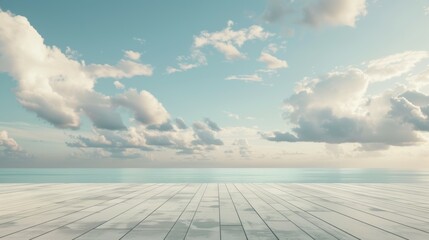 Wooden floor platform and blue sea with sky background
 - obrazy, fototapety, plakaty