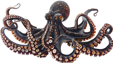 Obraz premium graphic image of an octopus, limited color palette, white background wide image, do not crop, symmetrical