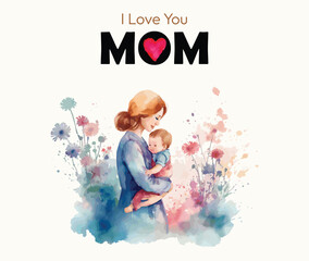 watercolor illustration of Mother's day card, 
