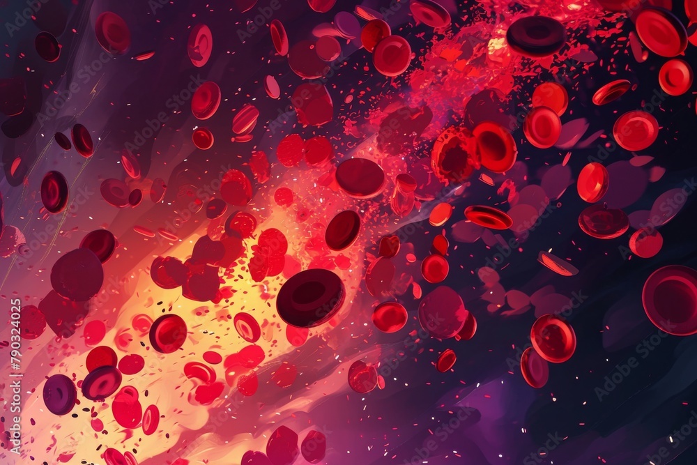 Poster numerous red circles hover in mid-air, creating a vibrant and dynamic display, colorful and animated