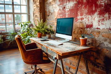 Minimalist workspace, studio for a designer or creative professional, 3D Rendering Image.
