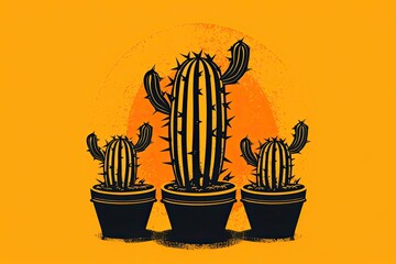 Cacti in pots on a yellow background