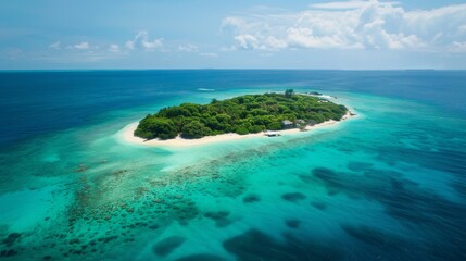 Island escape: A remote tropical island is surrounded by turquoise waters, offering a secluded paradise for those seeking tranquility.