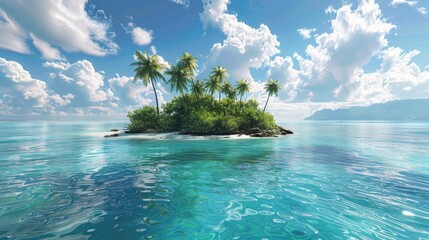 Island escape: A remote tropical island is surrounded by turquoise waters, offering a secluded paradise for those seeking tranquility. - obrazy, fototapety, plakaty