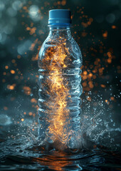 Transparent water bottle indoors image. AI generates it.