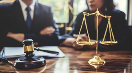 judge on wooden table And experienced lawyers meet with clients and give advice behind the scenes. legal services legal consulting concept